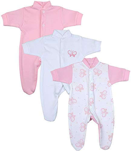 Babyprem Frühchen Baby Mädchen Kleidung 3 Schlafanzüge Strampler Rosa Schmetterling P3