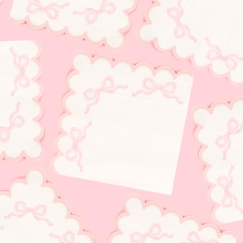 Pink Coquette Bow Party Napkins | 5 Cocktail 3-Ply 50 Pack | Sweetie Soires | Pink Bow Theme Party Decorations | First Birthday Baby Shower Shes Tying the Knot Bachelorette Party | Premium Quality