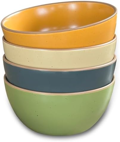 Mora Ceramic Artisan Kitchen Mat Bowls 28 oz Bowls Set of 4 Cereals for Salads, Pasta, Soups, Desserts, Dishwasher, Microwave, Oven Safe for Breakfast, Lunch, Dinner, Safari