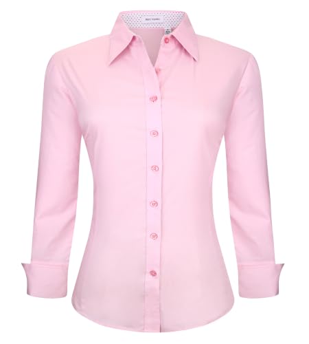Womens Dress Shirts Button Down Wrinkle Free Long Sleeve Shirt ，Pink，XXL