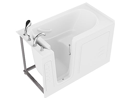 ANZZI Walk-In Soaking Tub 30x60 in Left Drain Quick Fill White – Deep Non-Jetted Bath with ADA Seat, Grab Bar, Slip-Resistant Floor, Quick Fill Faucet & Handheld Shower for Safe Easy Access