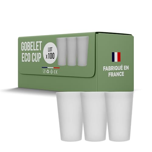 SPARKLERS CLUB Lot de 100 Gobelets Réutilisables ECO CUP 25cl (33cl ras bord) - Jusqu'à 150 Lavages lave vaisselle - Gobelet Bière Réutilisable en Polypropylène,...