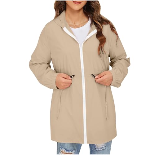 NZYIHAO Chubasquero ligero para mujer, impermeable, transpirable, con capucha, de un solo color, chaqueta de entretiempo, cortavientos, chaqueta con capucha, chaqueta de senderismo, chaqueta de gran