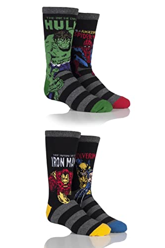 SockShop Kids 4 Pair Marvel Comics Mix Hulk, Spiderman, Ironman & Wolverine Socks Assorted 9-12