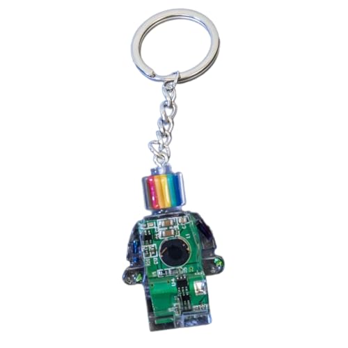 Xchon Porte-clés avec pendentif robot électronique, couleur arc-en-ciel, décoration de sac, hip-hop, punk, Vert