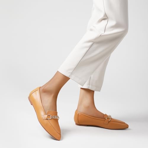 Image of Tilocow Metal Chain Loafers for Women Pointed Toe Slip on Flats Comfortable Fashion Work Shoes