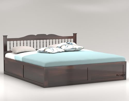 Image of Solid Sheesham Wood King Size Bed with Box Storage for Bedroom Living Room Home Hotel Wooden Double Bed Cot Palang Home Furniture (Walnut Finish)