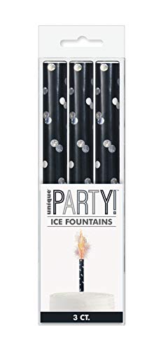 Birthday Black & Silver Glitz Ice Fountains - Vibrant & Sparkling Celebration Candles - Perfect for Cakes & Parties - 3ct