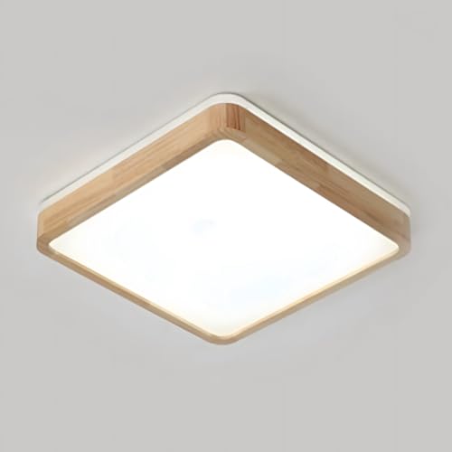 YYUTLUO Lámpara techo LED madera, lámpara de madera natural cuadrada con brillo superior de 360​​°| Blanco frío 6000K 18W 1600lm | Salón Cocina Comedor Pasillo Hogar Oficina Habitación Infantil(Ø30cm)