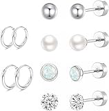 6 Pares Pendientes Mujer Médicos de Acero Quirúrgico, Piercing Oreja Pendientes Acero Inoxidable Mujer, Piercing Hipoalergénicos Aro Pequeño, Set de Piercings Tragus Helix, Plata Unisex