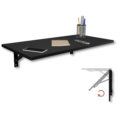 KDR Wandklapptisch 80x40 cm Schwarz – Klappbarer Tisch zur Wandmontage...