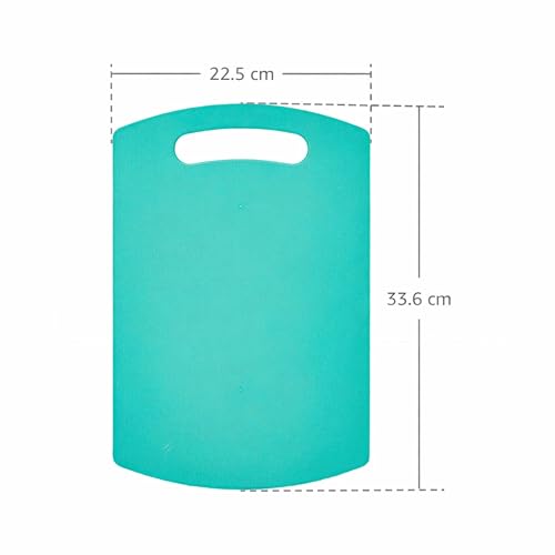 Image of SNKM - Chopping Cutting Board Plastic | with Handle | for Vegetables, Fruits, Meat, Fish, Cheese & Bread | Premium Food Grade, 100% BPA-Free, Dishwasher Safe | Medium, Turquoise Blue, Set of 1