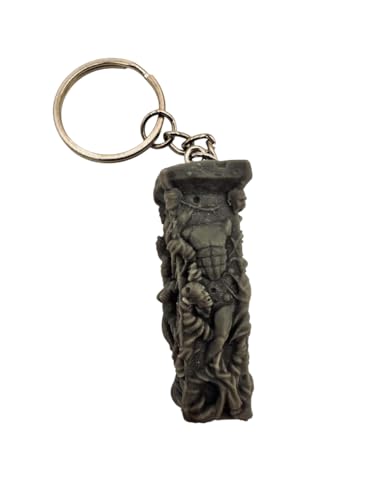 Hellraiser Gothic Horror Decorative Keychain, Dark Gray Carved Cylindrical Pendant, 2.5 Inches