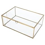 HighFree Vintage Glass Box with Lid - Clear Jewelry Glass Display Box Keepsake Box - Home Decor Decorative Box for Trinket Rings Bracelet (Gold, Large)