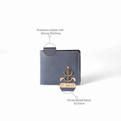 Image of Men's Personalized Wallet I Customized Slim Stylish Leather Purse with Name & Charm I Unique Birthday Anniversary Gift for Men Boy Love Husband Employees Clients - (Grey)