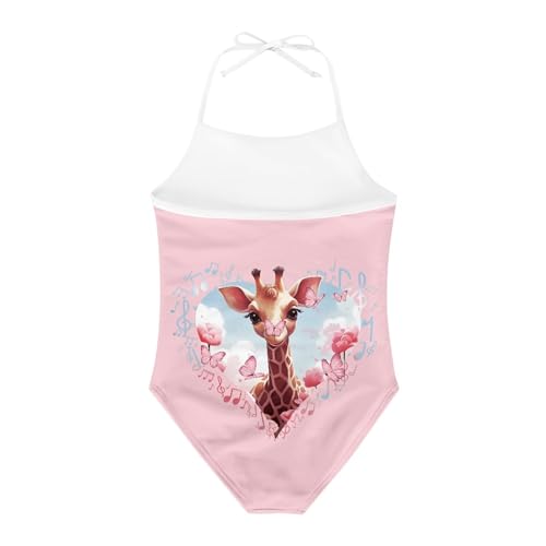 Image of Cute Backless One Piece Swimsuits for Girls Adjustable Halter Strap Bathing Suit Beach Swimwear for Girls