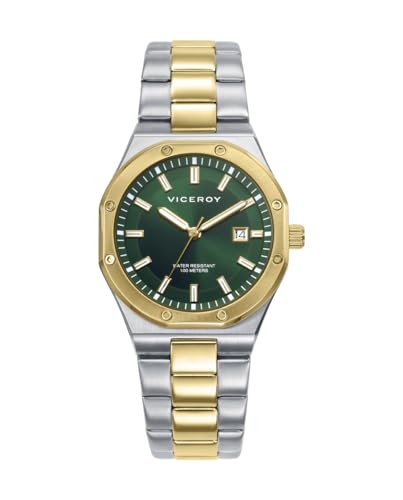 Viceroy Classic 401316-67 – Reloj Mujer Analógico Tres Agujas, Acero Inoxidable Bicolor Plateado y Dorado, Esfera Verde, Calendario, WR 10 ATM
