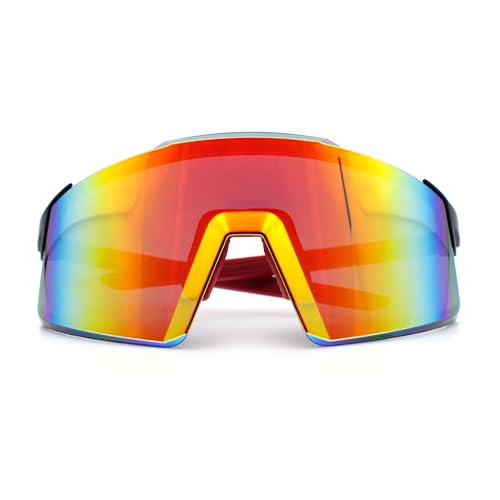 Mens Color Mirror Oversized Shield Sport MTB Style Plastic Sunglasses
