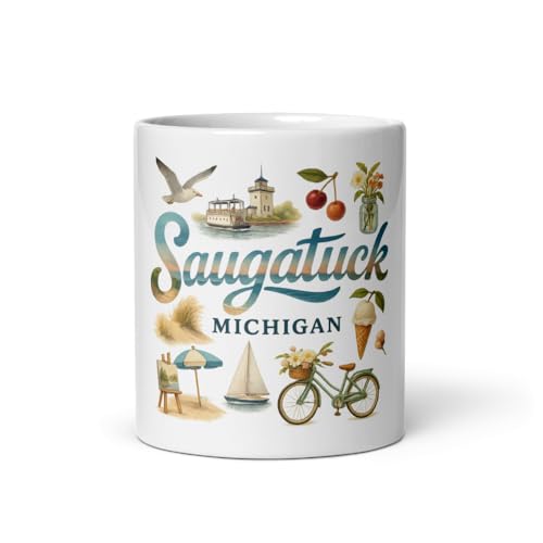 Saugatuck MI Souvenir Mug 11oz Ceramic Landmarks & Coast
