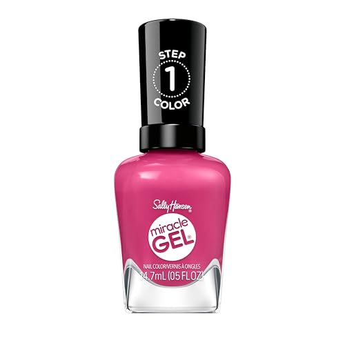 Sally Hansen Miracle Gel Supercharged Pinks Nail Polish | Salon Quality Gel-Like Formula Two-Step System No UV Light Needed Long Lasting | 350 Work Hard Play Pink | Bright Pink Crme Nail Color