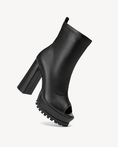 Women's Open Toe Ankle Boots, Chunky Block Heel, Nylon Mesh Upper, Slip-On Sock Booties2