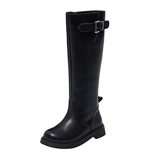 Girl's Genuine Leather Zipper Knee Boots Kid's Warm Fluffy Lining Winter Boots