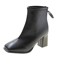 Short Wellington Boots with Block Heel Outdoor Windproof Waterproof Ankle Boots Rain Boots Wellington Boots Lightweight Comfortable Fashionable Work Boots Half Height Rain Boots for Women, black, 4.5