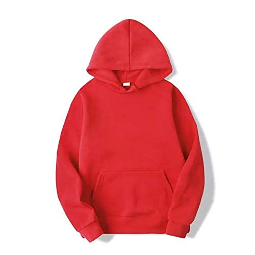 Plain Casual Hoodie Sweatshirt for Unisex (Red, S)