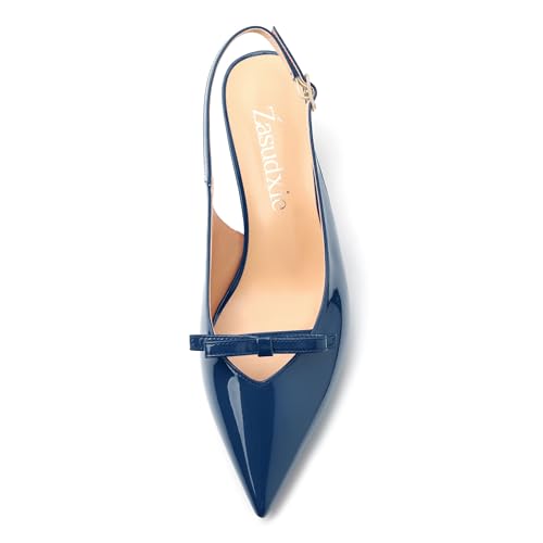 Kitten Heels for Women with Bow, Womens Slingback Low Heels, Closed Pointed Toe Patent Pumps Shoes for Dress Work Office Casual 2 Inch3
