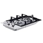 Devanti Gas Cooktop, 30cm 2 Burner Portable Stove Electric Cooktops Wok Burners Cooker Super Powerful Stoves Home Kitchen Appliances, Stainless Steel Tempered Glass Surface Knob Controls Sliver