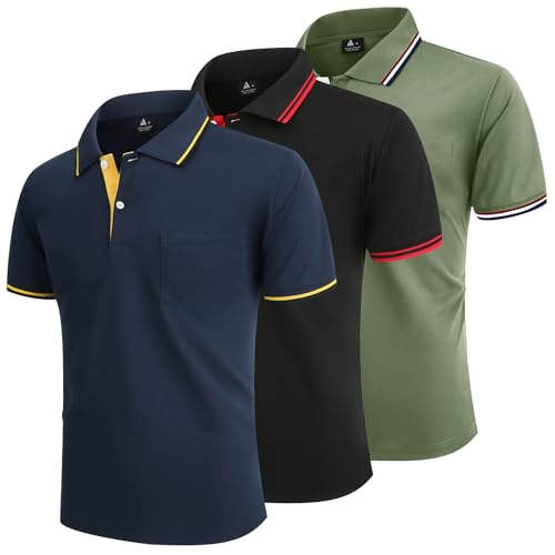 LLdress Lot de 3 Polo pour Homme Polo de Golf Manches Courtes Léger Polo d'été T Shirt de Tennis Respirant