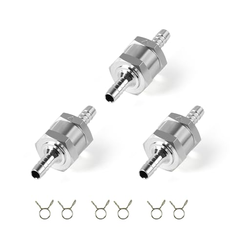 SWAWIS 3 Piezas Válvula Antirretorno de Retorno de Combustible Set 6mm in Aleación de Aluminio, con 6 Abrazaderas, para Sistemas de Combustible Gasolina Gasóleo Aceite