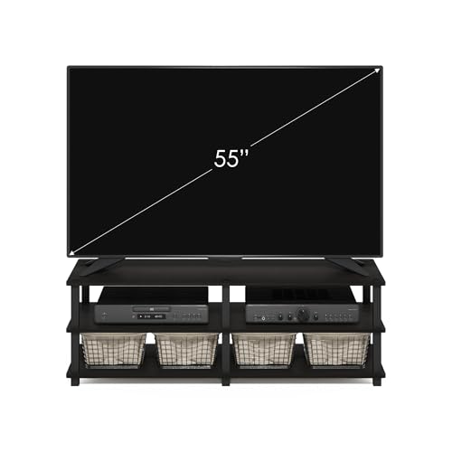 Image of Furinno TURN-S-TUBE Toolless Assembly 3-Tier TV Stand, Entertainment Center for TV up to 55 Inch, Wide Printer Stand with Storage Shelf, for Living Room, Bedroom, Espresso