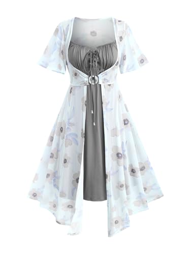 Image of ROSE GAL Rosegal Plus Size Women Sundress Set Flutter Sleeves Floral Dress and Lace-up Cami Dress