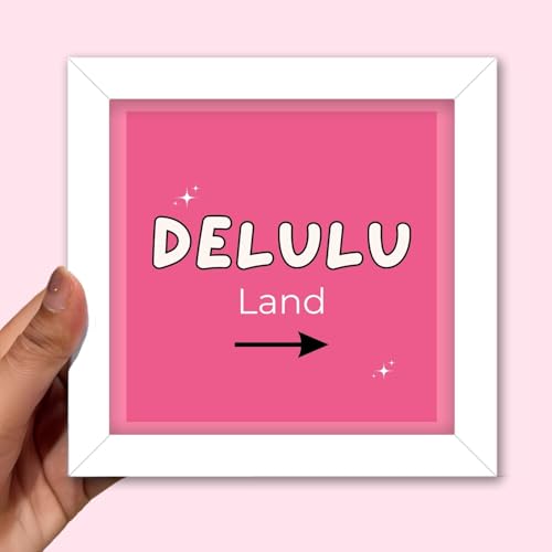 Funk You Store Delulu Land Framed Poster for Wall | 6 x 6 inches | Cute Frames for Room | Feel Good for Wall, Bedroom, Living room | Pink Girly Aesthetic Posters | Aesthetic Room Decor