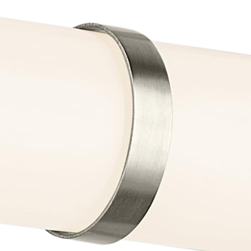 Image of Kichler Rosh 32 inch LED Bathroom Vanity Light Fixture with White Glass in Brushed Nickel, Modern Minimalist Bath Bar for Mirror Lighting Over Vanity (32 inch W x 5 inch H), 55189NILED