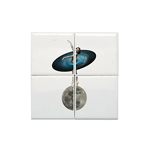 Collage art surréalisme lune sur céramique décorative haut de gamme pour aménagement intérieur exclusif