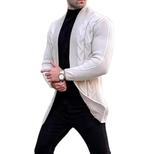 Men's Open Front Chunky Knit Cardigan Sweater Cable Shawl Collar Long Sleeve Sweaters
