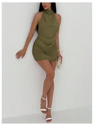 Image of Floerns Women's Ruched Cowl Neck Halter Mini Dress Tie Backless Night Out Dresses