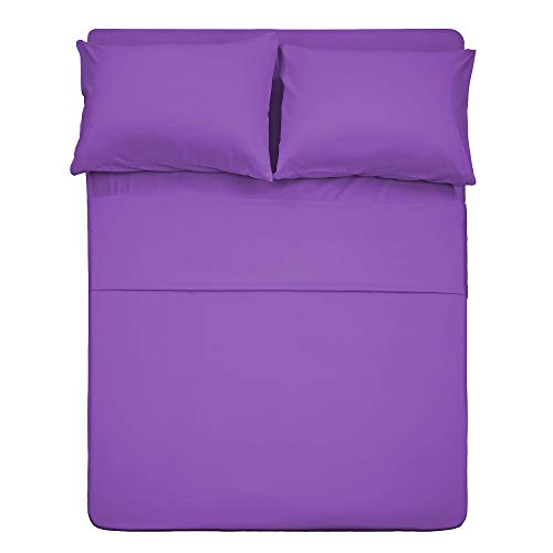 Image of 4 Piece Bed Sheet Set (Queen,Violet) 1 Flat Sheet,1 Fitted Sheet and 2 Pillow Cases,Brushed Microfiber Luxury Bedding with Deep Pockets