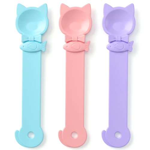 SULIKJHUI 3 Pcs Cat Treat Spoon Squeeze Dispenser, Mess-Free Cat Treat Feed