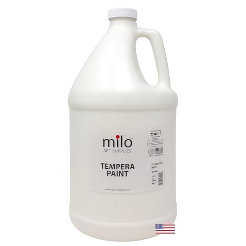 milo Fluorescent White Neon Tempera Paint | 128 oz Bottle, 1 Gallon | Glows UV in Black Light | Non-Toxic Made in USA | Washable Bulk Art Paint for Party, Student, Classroom, Artist