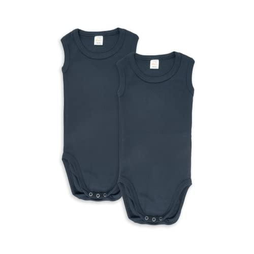 wellyou – Body ohne Arm für Baby & Kind aus 100% Baumwolle – Babybody für Mädchen & Jungen – 2er Set ärmellose Baby Bodys in Größe 50-134 – Made in EU (Navy Uni | gr 92-98)