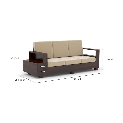 Image of Sheesham Wooden 3 Seater Sofa for Living Room | Solid Wood Sofa with Side Box Storage & Cushion | Rosewood Sofa Set for Home & Office | Lounge (Walnut, 3 Seater)