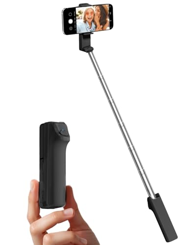 viozon 自撮り棒 iphone コンパクト 軽量 伸縮式 スマホスタンド 4～7インチのiPhone/Androidスマートフォン対応 ワイヤレスリモコン付き ステンレスチューブ セルフィースティック 持ち運び Vlog・旅行・撮影 ブラック