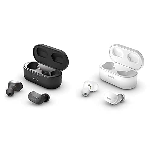 Belkin SOUNDFORM Auricolari True Wireless, Cuffie Bluetooth, Controlli Touch, Custodia di Ricarica Portatile, Riproduzione 24 ore, Isolamento Rumori, Resistenti al Sudore, Bundle Bianco e Nero