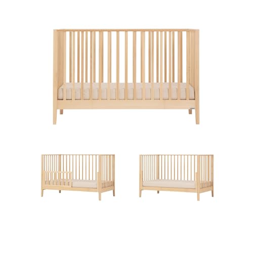 Image of dadada Baby LaLa 3 in 1 Convertible Crib - Wood Crib Converts into Toddler Bed & Daybed - Greenguard Gold Certified, Made in Italy - 3 Adjustable Mattress Heights - Solid Beechwood (Natural)