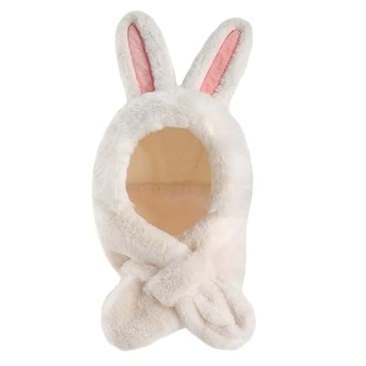 Cheerful Mario 3-8 T Niña Muy Cálido Gorros Peludo Conejo Con Orejas Invierno 2 En 1 Set de Bufanda y Gorro Pasamontañas Conejo Blanco