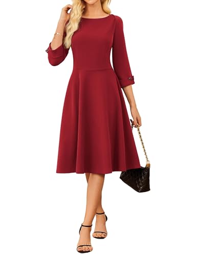 Image of GRACE KARIN Work Dresses for Women 2025 3 /4 Sleeve Fit and Flare Business Midi Dress Classy Office Dresses with Pockets