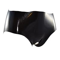 Rubberfashion Latex Slip Schritt offen - Rubber Hose Latexslip mit Loch - Latex Dessous Pants für Damen und Herren Schwarz 0.4mm M